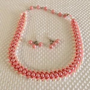 NECKLACE AND EARRINGS PEARL    PINK    NEW